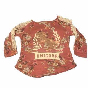 Knitworks Floral Unicorn Shirt lace sleeve sz 7